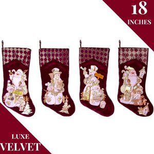 Brand New Velvet Burgundy Christmas Stockings Set